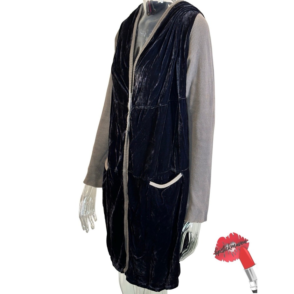 Pete & Greta Cardigan Duster XS Long Button Velvet‎ Feel Hooded Boho FLAWED READ